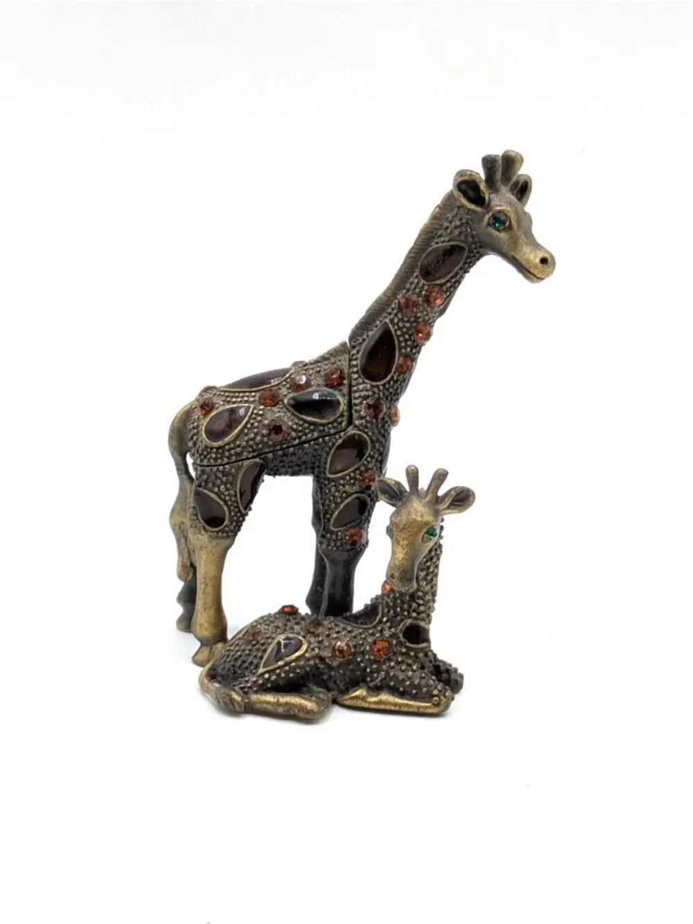 Standing Giraffe and Calf Hinged Trinket Box Jeweled and Enameled 3
